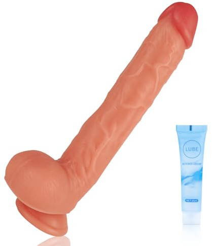Realistic 11 Inch Dildos Feels Soft Soft G-spot Dildo Strong Suction Cup Hands-Free Play Real Veins for Vaginal Stimulation Dildo Anal Sex Toys Women Men and Couple (Flesh 11in)