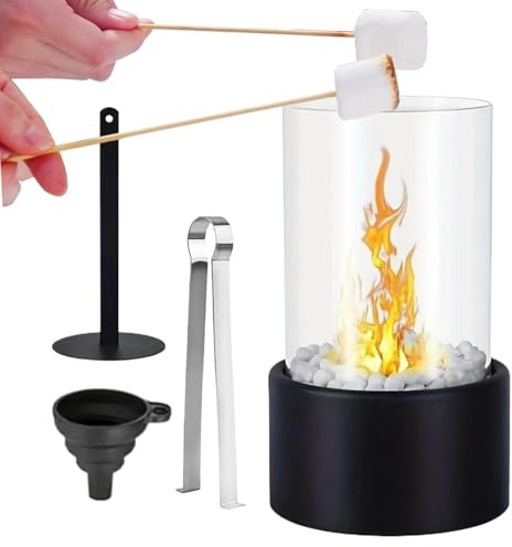 Chimenea/Brasero de Mesa de Acero Inoxidable y Vidrio, brasero de Mesa para Interiores con Piedras Decorativas para decoración del hogar, Bodas, Fiestas y reuniones de Enamorados