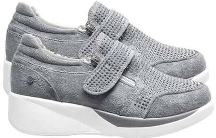 Damsneakers med kilplattform vardaglig dragkedja mode strass skor, Grå, 40 EU | Dam kil plattform sneakers dragkedja design med strass för stilren vardaglig användning