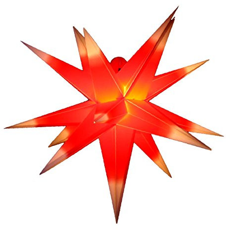 GURU SHOP 3D Außenstern Kaspar, Weihnachtsstern, Faltstern mit 18 Spitzen Incl. 7 m Kabel & LED Leuchtmittel - Ø 55 cm Trafo Rot/gelb