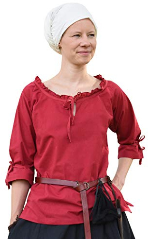 Battle-Merchant Blouse médiévale Birga - pour Femme - Coton/Manches 3/4 - Plusieurs Coloris et Tailles