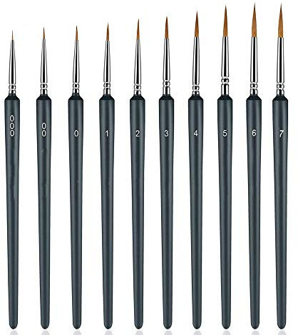 Detail Pinsel, Pinselset Malen für Aquarell, Öl, Acryl, Nail Art & Modelle,10 Stück Modellbau Pinsel Set von AINOLAN