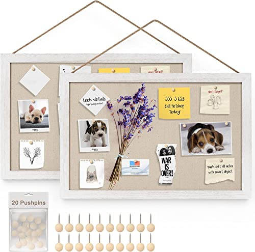 Miratino Confezione da 2 lavagne in sughero con lino, 40,6 x 27,9 cm, decorazione da parete con cornice in legno, bacheca in sughero, luce per stanza, scuola, ufficio, camera da letto, 20 puntine,