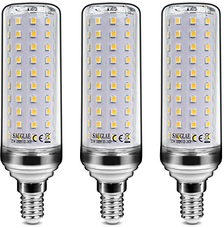SAUGLAE Lampadine LED da 22W, 180W Lampadine a Incandescenza Equivalenti, Bianco Caldo 3000K, 2500Lm, E14 Piccola Vite Edison, 3 Pezzi