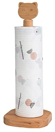 Portarotolo da cucina CEIEVER porta rotolo di carta da cucina 32 cm, stelo in legno, base in plastica, antiscivolo, realizzato in legno di gomma di alta qualità e silicone