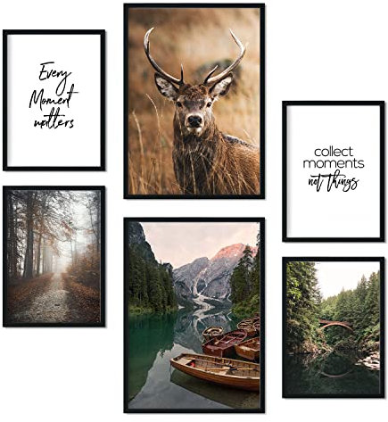 Nacnic - Pack 6 Láminas Fotografía Decorativa - Cuadros para Pared con Bosque, Naturaleza y Montaña - Decoración Mural Moderna - A3 y A4. Sin marco