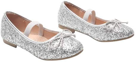 Gizelle Girls Kids Mary Jane Flat Bridal Party Glitter Princess Wedding Dress Sparkly Bridesmaid Shoes for Kids (Silver, UK_Footwear_Size_System, Big_Kid, Women, Numeric, Medium, Numeric_1)