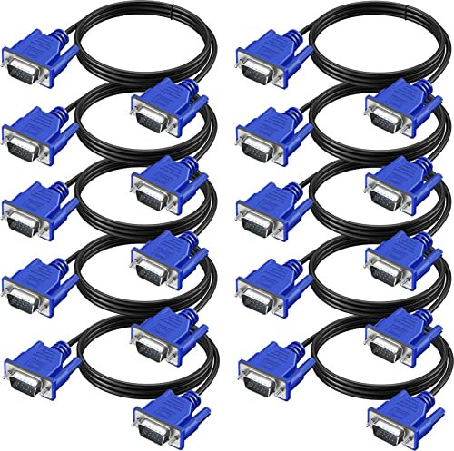 XiAyriky VGA Cable 5 FT 10-Pack, Computer Monitor VGA Cord, VGA Male to Male Cord 1080P Full HD High Resolution for Monitor TV Computer Projector-5FT/1.5M