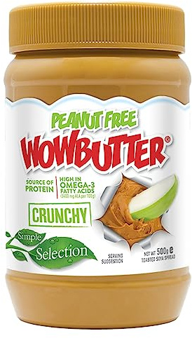 WOWBUTTER Crunchy Toasted Soya Spread - Tastes Like Peanut Butter - Nut-Free, Vegan, Gluten Free, Halal & Kosher, Protein Spread - 7g Plant Protein, 1000mg Omega-3 per Serving, All-Natural (1)