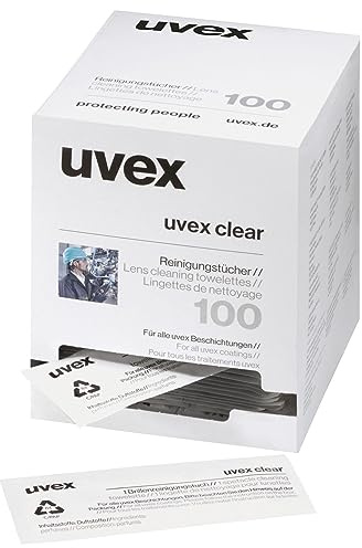 uvex Lot de 100 lingettes nettoyantes humides pour Lunettes emballées Individuellement, sans Silicone, pour des Lunettes Propres Lors de Vos déplacements