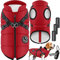 LOVPET® Hundejacke Hundemantel mit Geschirr, inkl. 45 Stück Kotbeutel + Spender, Hunde Winterweste gefüttert wasserdicht, Gepolsterte Weste Mit Brustgurt, Reflektoren, D-Ring XL, Bordeaux Rot