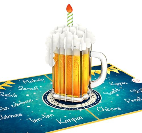 papercrush® Biglietto pop-up Happy Beerthday [NUOVO!] – Divertente biglietto di compleanno 3D con birra per uomo, amico o papà – Idea regalo per gli amanti della birra, biglietto di auguri