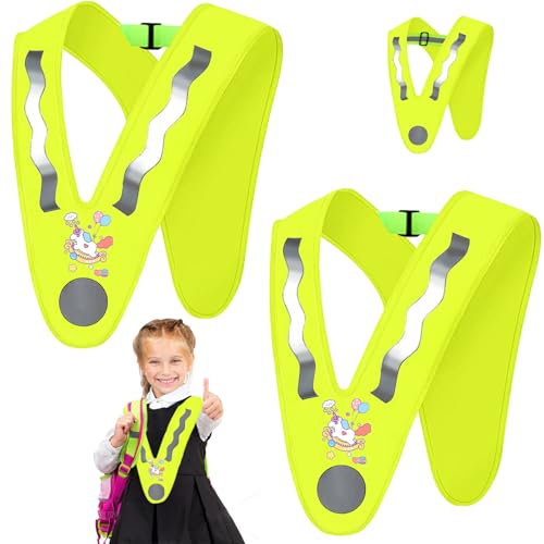 YOUYIKE 2 Stück V-Form Reflektorweste Kinder, Einhorn Warnweste Kinder, Gelb Sicherheitsweste Kinder mit Elastischemband Verhindern Verrutschen Gute Sichtbarkeit, für Sport, Laufen, Fahrrad