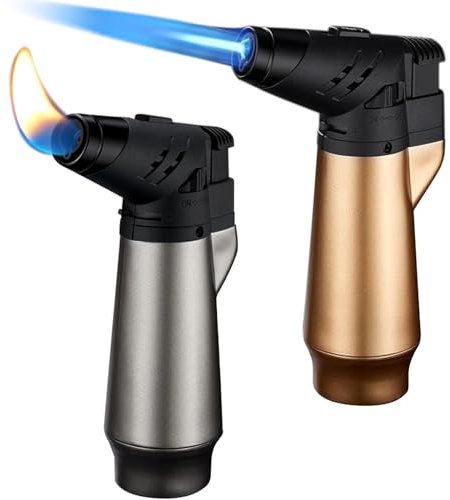 Accendino Antivento, Accendini da Tempesta, Getto Accendini Butano Gas Ricaricabile, Regolabile Fiamma Accendino per Cucinare, Candele, Campeggio, Grigliate e All'aperto (Senza Gas) (Oro+Argento)