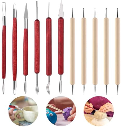 JJUNW 11 Stück Modellierwerkzeug Skulptur Ton Schnitzwerkzeug Kit Bildhauerei Werkzeuge Ton Keramik Professionelle Tools Sculpting Kit für DIY-Handwerk Töpfer Tonschnitz Schnitzen