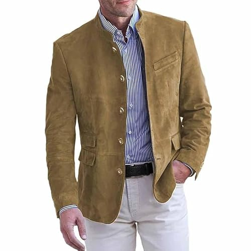 LIUYUYOUGO Traje Hombre, Chaqueta De Pana para Hombre Chaqueta Deportiva De Un Solo Pecho Chaqueta De Traje con Cuello Alto Chaqueta Vintage Estilo Western para Hombre Chaqueta Informal Elegante Pre