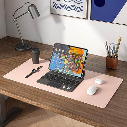 DAWNTREES Protector de escritorio, alfombrilla de piel sintética para laptop, antideslizante, alfombrilla grande para mouse y teclado, almohadilla de escritura impermeable para oficina y hogar (rosa)