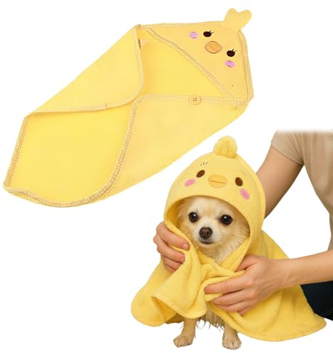 THQAE Peignoir Chien, Serviette Chien, Peignoir à Capuche pour Chien et Chat - Séchage Rapide - Col réglable et Sangle Ventrale pour Piscine et Plage - Jaune, Taille S
