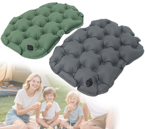 BAIFULAI Lot de 2 coussins d'assise gonflables d'extérieur : coussins d'assise gonflables, portables, coussins de voyage, 36 × 28 × 5 cm, pliables, imperméables, pour la randonnée et le camping, vert