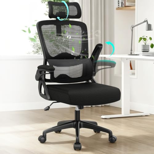 YONISEE Office Chair, Ergonomic Desk Chair -Dual Backrest Design with 2D Lumbar Support & Adjustable Headrest. Swivel Computer Chair with Flip-up Padded Armrest, Thickened Seat for Home/Work/Gaming