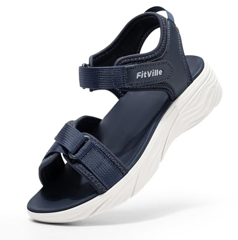 FitVille Womens Wedge Sandals Wide Fit Arch Support Shoes,Blue,6,W