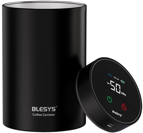 BLESYS Sistema inteligente de latas de café al vacío, contenedor automático de alimentos de acero inoxidable (1,8 L, negro)