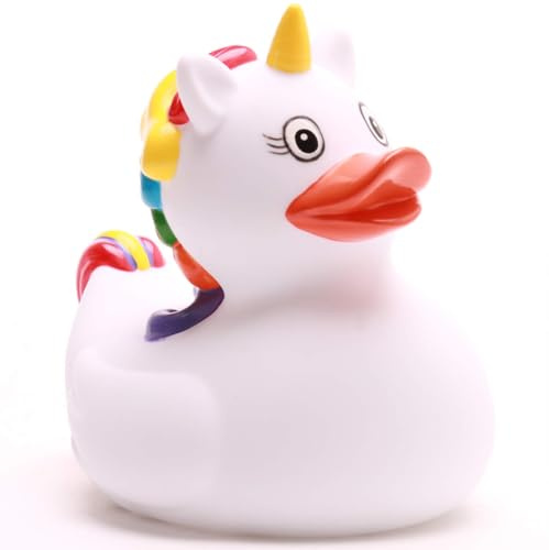 Duckshop I anatra da bagno con unicorno, colore bianco, con paperella, lunghezza: 8,5 cm, regalo per gli appassionati di fantasia, regalo per collezionisti
