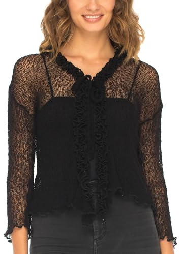 SHU-SHI - Bolero Transparente para Mujer - con Volante - Punto Ligero - Talla única - Negro