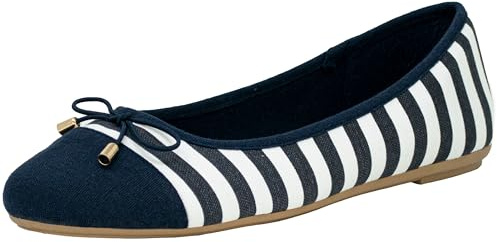 Fitters Footwear That fits dam ballerina grace textil ballerina med rosett randig i maritimt utseende stor storlek (EU,), - Blå vit - 42 EU