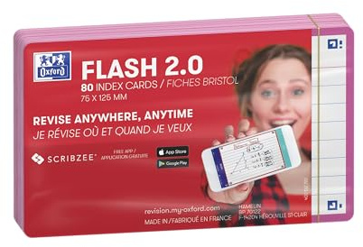 Oxford Flash 2.0 flashkort A7 75 x 125 mm linjerad fuchsia 80 stycken
