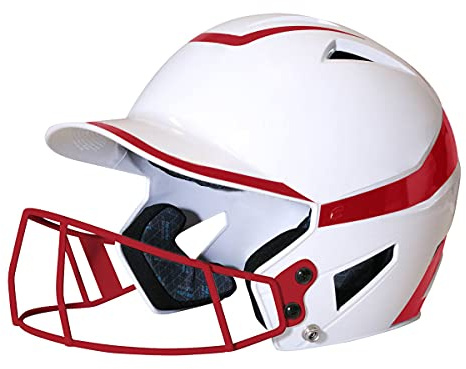 CHAMPRO womens Rise Pro Fastpitch HX Softball Batting Helmet with Facemask, White, Scarlet, Medium US