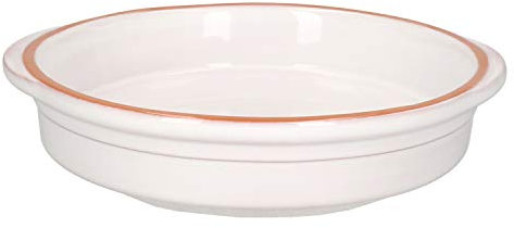 MamboCat Cazuela Tonschale Ille 20,5cm Größe L 600ml I Auflaufform mit Griff I Bräter rund backofengeeignet I Keramik Antik Geschirr I Pasta Servierschale I Ofen Kasserolle I weiß glasiert