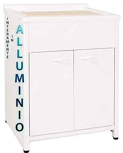 Escelsior Mobile lavatoio IN ALLUMINIO, per lavanderia e da esterno, PREMIUM, diverse misure, sifone e tavoletta lavapanni in omaggio, bianco, VASCA TOP LINE, moderno (L60 x P45 x H83)