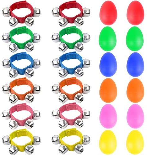 24 paquetes de instrumentos musicales para niños, 12 paquetes de coctelera de huevo y 12 paquetes de muñequeras para la mano