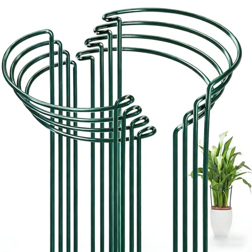 FEED GARDEN 8 Pack Plant Support Stakes, Peony Cages and Supports, Metal Garden Plant Stake(10 Wide x 16 High) Green Half Round Plant Support Rings for Outdoor Indoor Plants, Tomato, Hydrangea