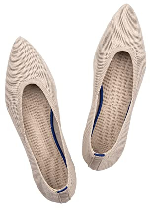 Frank Mully Femmes Bout Pointu Ballet Plat Tricot Chaussures Basses Chaussures Plates Confortables Slip on Flats Chaussures pour Femme Chaussures Classiques, Hellbraun, 36.5 EU