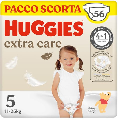 Huggies Extra Care, Pannolini Taglia 5 (12-17 Kg), Design Disney, Pacco Scorta, 54 Pz