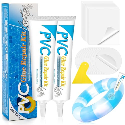 2 Stück Pool Reparaturset, Vinyl Reparaturset, UV-beständig Pool Flickzeug, Transparent PVC Reparaturset für Luftbetten, Aufblasbare, Whirlpools, Oberirdische Schwimmbäder und Luftmatratzen(60ML)