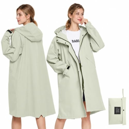 SOPPY Raincoat for Women Ladies Lightweight Jackets Long Waterproof Coat Rain Jackets Windbreaker Breathable Active Outdoor Coats