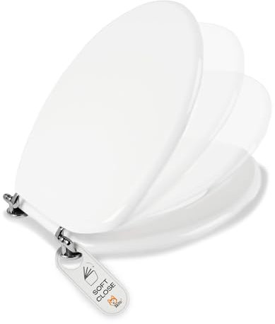 Akitaink Copriwater universali Soft Close in legno Bianco con chiusura rallentata Sedile WC Coperchio con Chiusura Ammortizzata Toilet Seat Bagno Copri WC