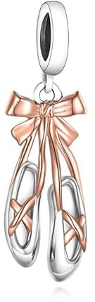 Rose Gold Ballet Ballerina Flat Slipper Shoe Dance Love Charm Bead Pendant 925 Sterling Silver Dangle Compatible With Pandora Charm Bracelet