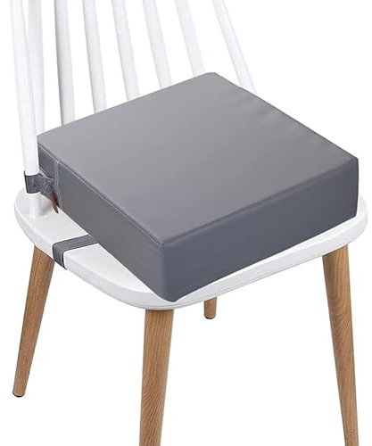 Sitzerhöhung Stuhl Kind, Tragbare Waschbar Zerlegbar PU Flexible Sitzerhöhung Stuhlerhöhung Kinder mit 2 Sicherheits Schnalle Rutschfeste Sitzkissen Stuhl Boostersitze für Zuhause Unterwegs(Grau)