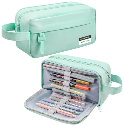 Navie Mobi Federmäppchen Federtaschen Mäppchen Etui Stifte 3 Fach,Große Kapazität Federmappe Mädchen Junge Teenager Pencil Case mit Tragegriff & Schlaufe,Mint Grün