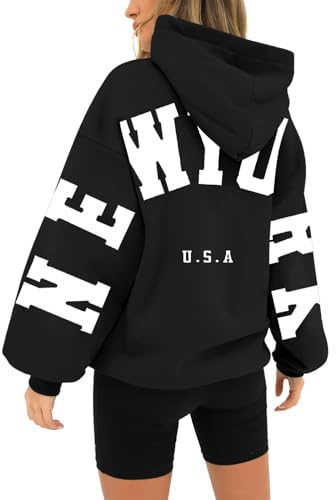 Sale Items Today HUIFUAO New York Hoodies for Women UK Oversized Sweatshirt for Women Long Sleeve Plus Szie Pullover Hoodie Women With Pocket (Z01-Black, M) Warehouse Deals