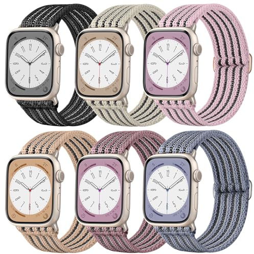 Flätat töjbart band kompatibelt med Apple Watch Band 38 mm 40 mm 41 mm 42 mm 44 mm 45 mm 46 mm 49 mm för kvinnor män, justerbara nylon soloslinga elastiska remmar för iWatch serie 10 9 8 7 6 5 4 3 2 1