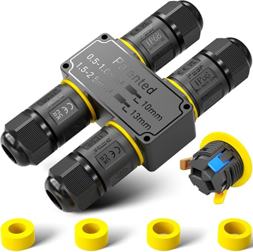 PEBA kabelkontakt vattentät 3 poler, 4-vägs IP68, 4–12 mm kabeldiameter, distributionsuttag utanför, anslutningsklämma med spak, H-form kopplingsdosa svart