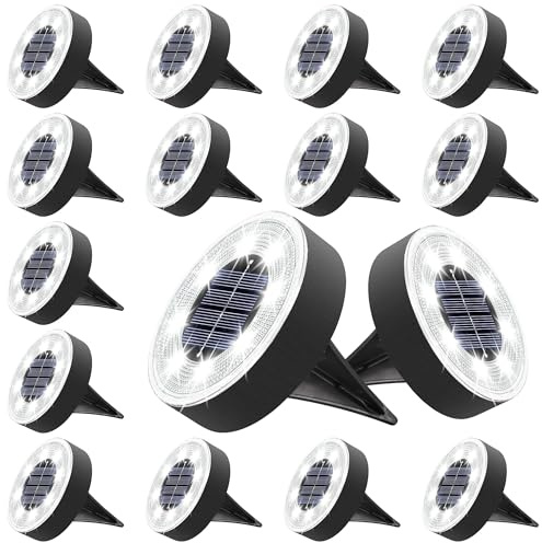 Joomer Solar Ground Lights, 16 Pack 8 LED Solar Lights Outdoor IP68 Waterproof Disc Light In-Ground Landscape Lighting Outdoor for Patio Pathway Lawn Yard Driveway Walkway (White)
