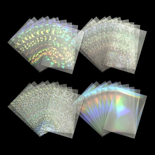 Fatiya Lot de 200 pochettes de protection holographiques transparentes en forme de cœur, arc-en-ciel, étoile précieuse, pour cartes à collectionner, 6,5 x 9 cm