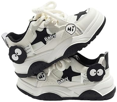 Star Shoes Walking Sneakers Women Chunky Sole Y2K Aesthetic Cute Big Toe Cap Comfort Insole Anti-Slip US4-8 (8) White