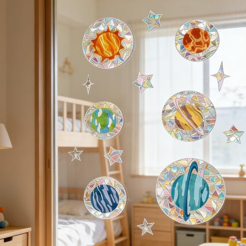 Fönsterbilder Planeter Prisma fönsterklistermärken Suncatcher klistermärken film fönster anti-kollisioner klistermärken solfångare klistermärken för fönster fönsterfilm glasskivor